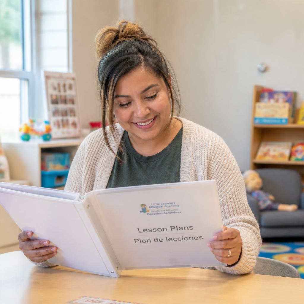 Teacher using lesson plan